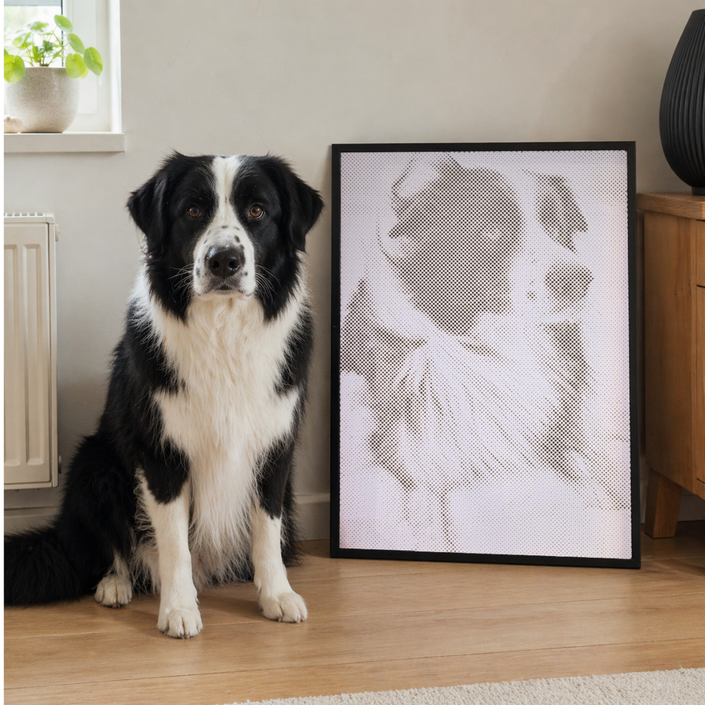 Een persoonlijke foto die wordt omgezet in een dot painting canvas