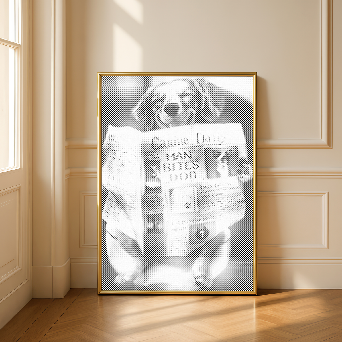 Hond op het toilet | Stip-schilderpakket als afgewerkt stippelschilderij kunstwerk