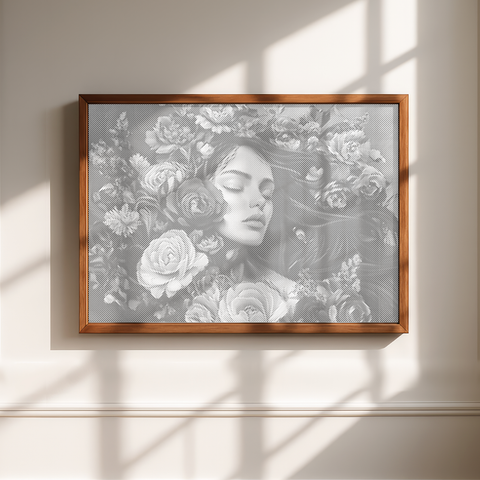 Vrouw in een Zee van Bloemen | Stippelschilderij Kit