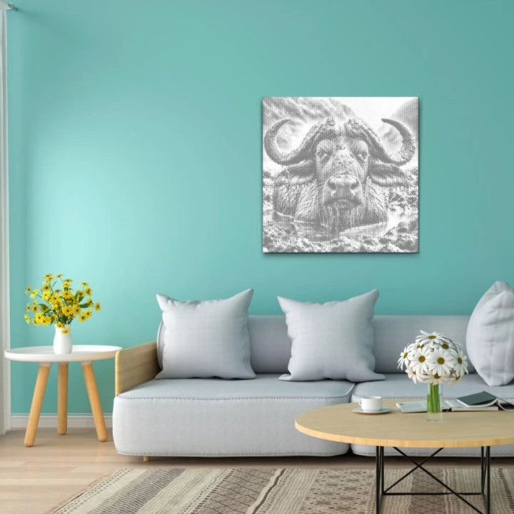 Waterbuffel | Stip Schilderij Kit als afgewerkt stippelschilderij kunstwerk