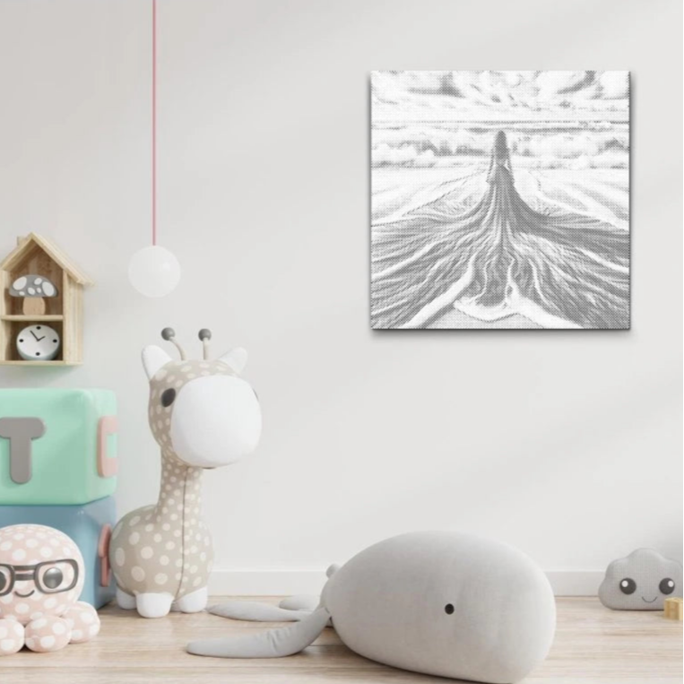 Tussen hemel en zee | Dot Painting Kit als afgewerkt stippelschilderij kunstwerk