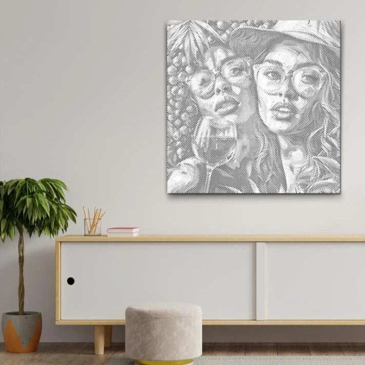 punktmalerei frauen mit brille und hut