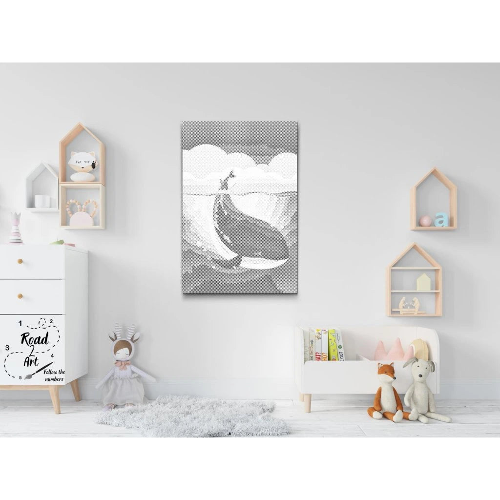 Springende Walvis Oceaan | Stip Schilderen Kit als afgewerkt stippelschilderij kunstwerk