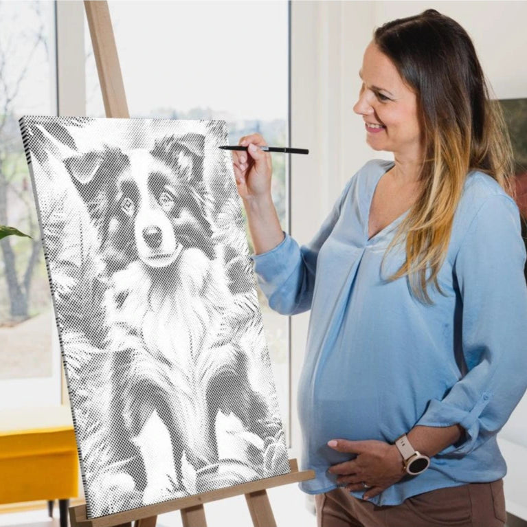 Border Collie Puppy | Stip Schilderen Kit als afgewerkt stippelschilderij kunstwerk