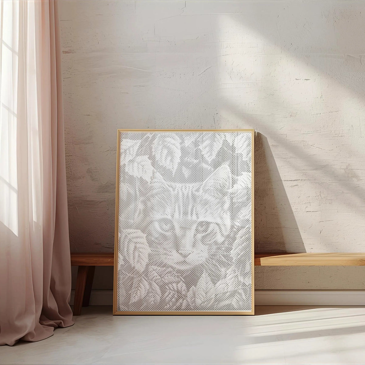 Kat spelend met bladeren | Stippelkunst Kit als afgewerkt stippelschilderij kunstwerk