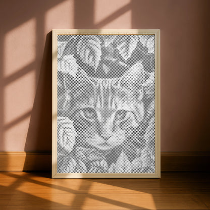 Kat spelend met bladeren | Stippelkunst Kit