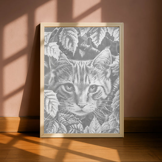 Kat spelend met bladeren | Stippelkunst Kit