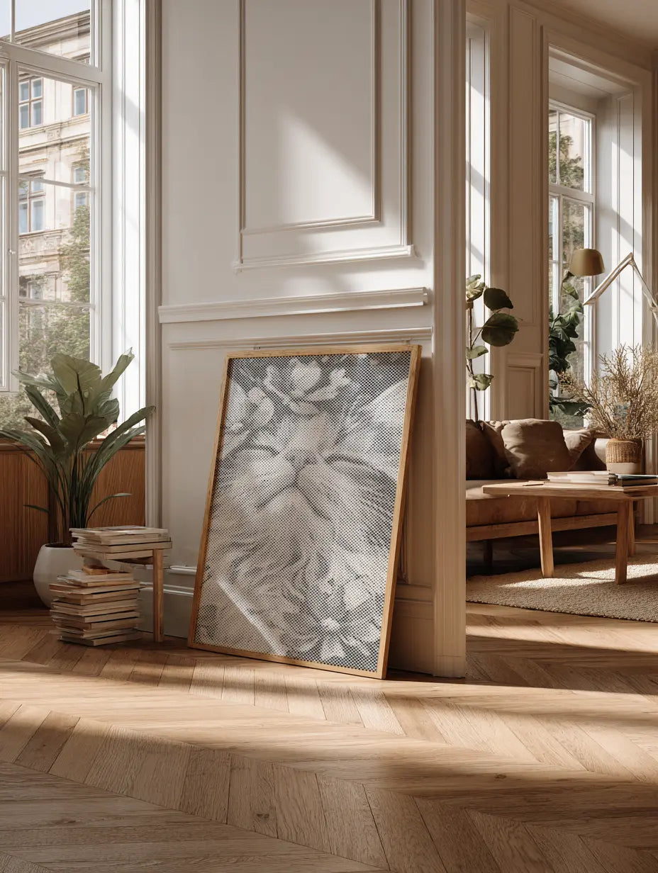 Kat met Bloemen | Stolp Schilderset als afgewerkt stippelschilderij kunstwerk