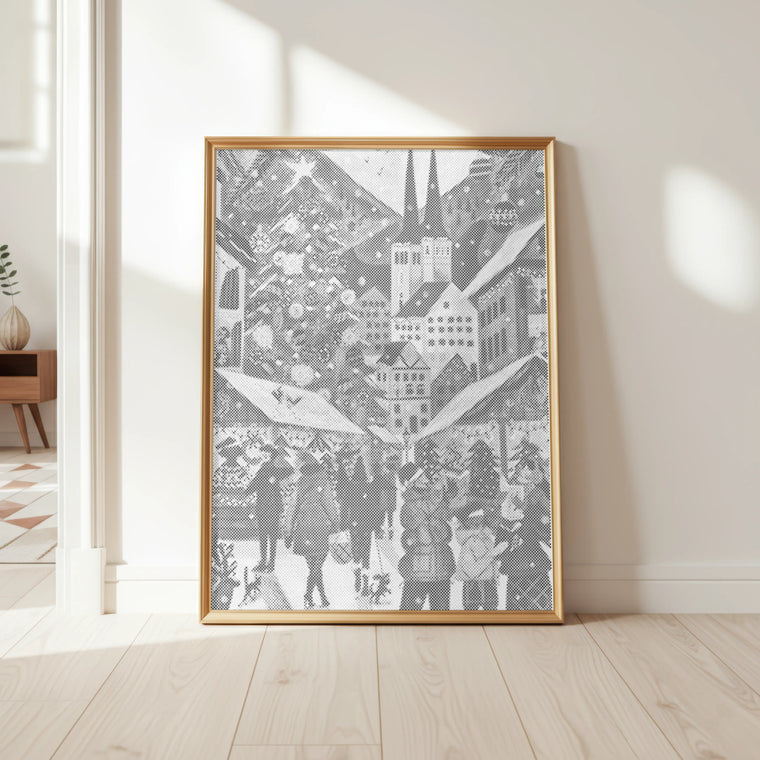Kerstmarkt in de Bergen – stippelschilderij