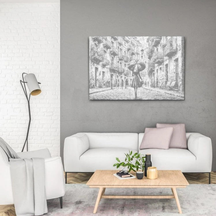 In de regen | Stippenschilderkit als afgewerkt stippelschilderij kunstwerk