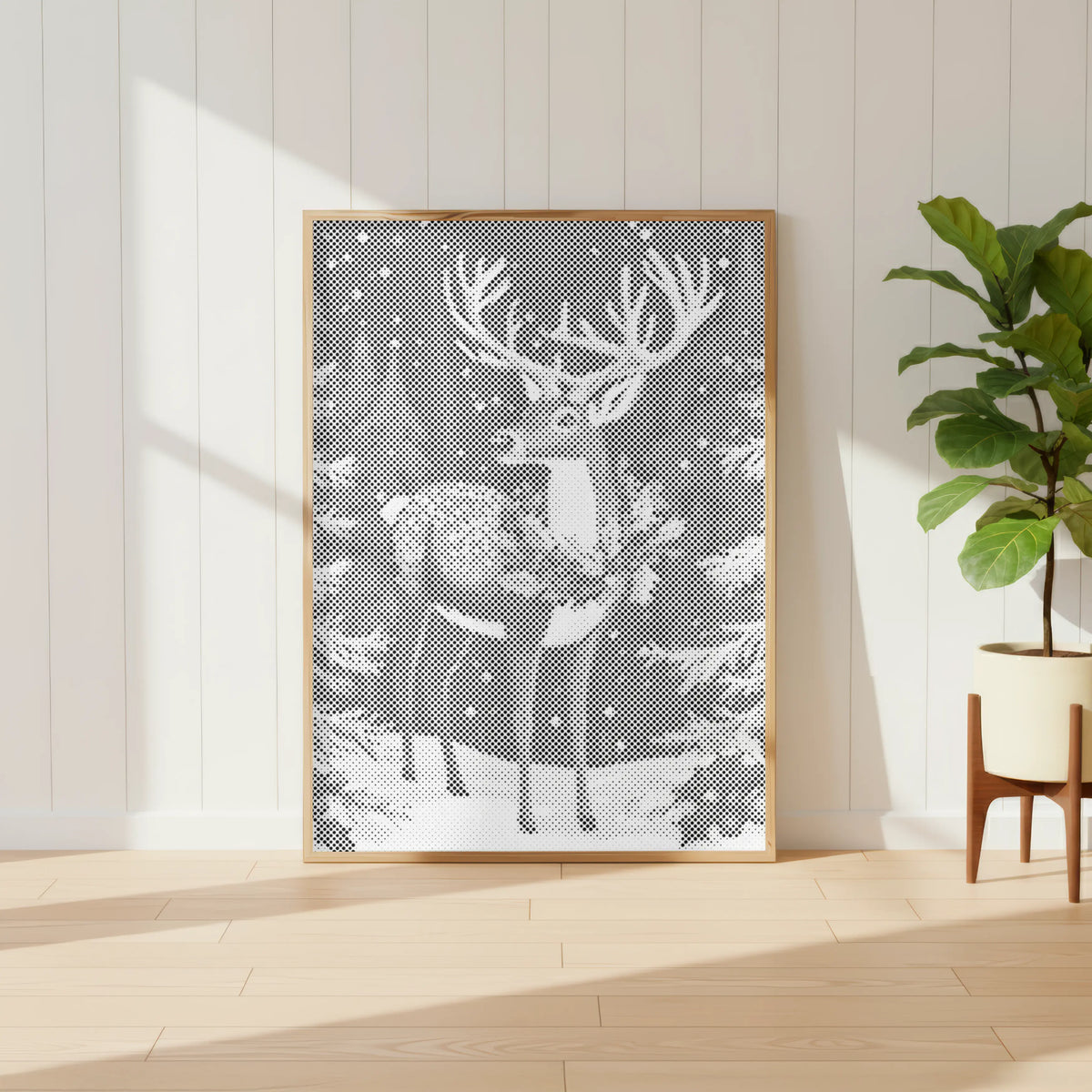 Hert in winterbos | Stippenschilderijpakket als afgewerkt stippelschilderij kunstwerk
