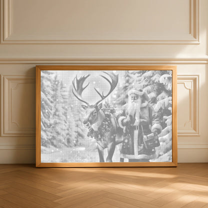 Kerstman met Rendieren in een Sneeuwbos | Stippelschilderij Kit