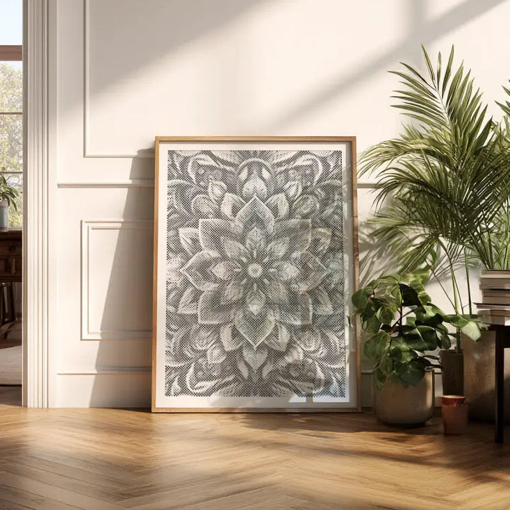 Bloemen Mandala | Dot Painting Kit als afgewerkt stippelschilderij kunstwerk