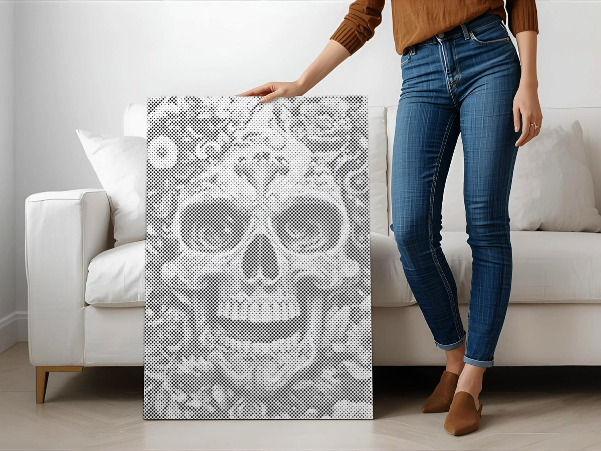 Bloemen Schedel | Stippelschilderij Kit als afgewerkt stippelschilderij kunstwerk