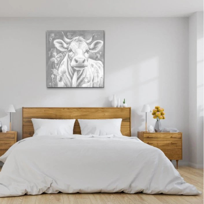 Happy Cow | Stippelschilderset als afgewerkt stippelschilderij kunstwerk