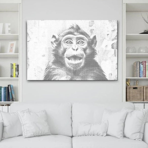 Happy Monkey | Stippenschilderijpakket als afgewerkt stippelschilderij kunstwerk