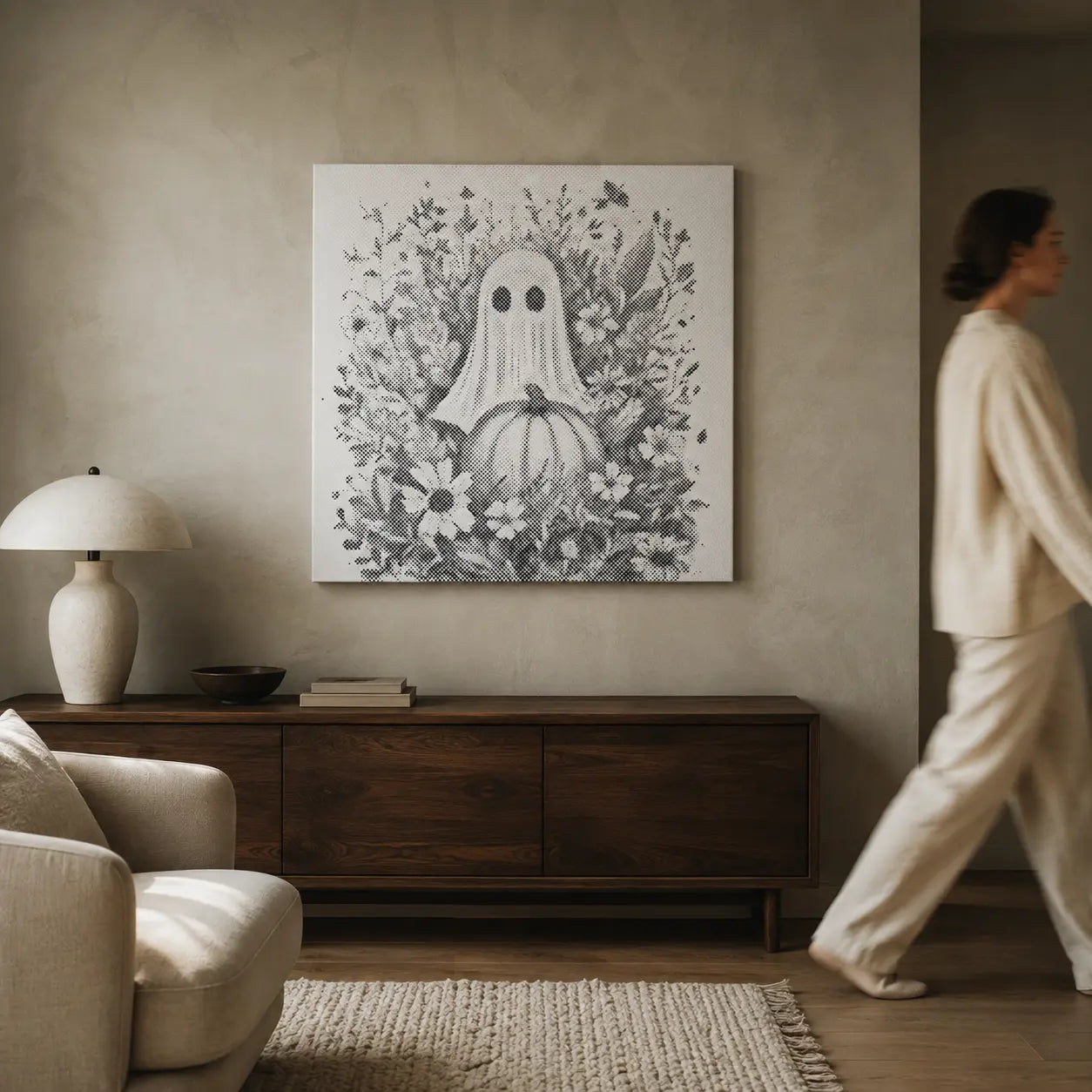 Spook met Pompoen en Bloemen Halloween | Stiptekening Kit