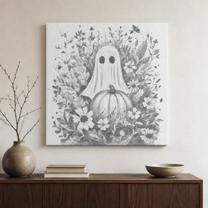 Spook met Pompoen en Bloemen Halloween | Stiptekening Kit