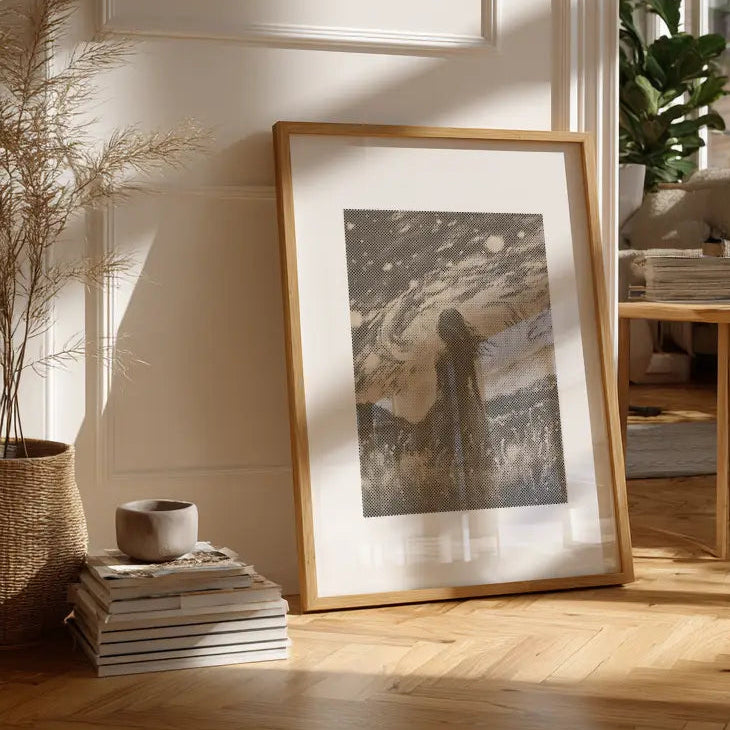 Meisje onder de Sterren | Stippenschilderijpakket als afgewerkt stippelschilderij kunstwerk