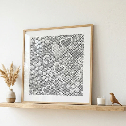 Harten en Bloemen Tekening | Stippelschilderij Kit
