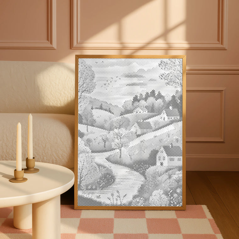 Idyllisch Landschap met Huizen | Stip Schilderen Kit