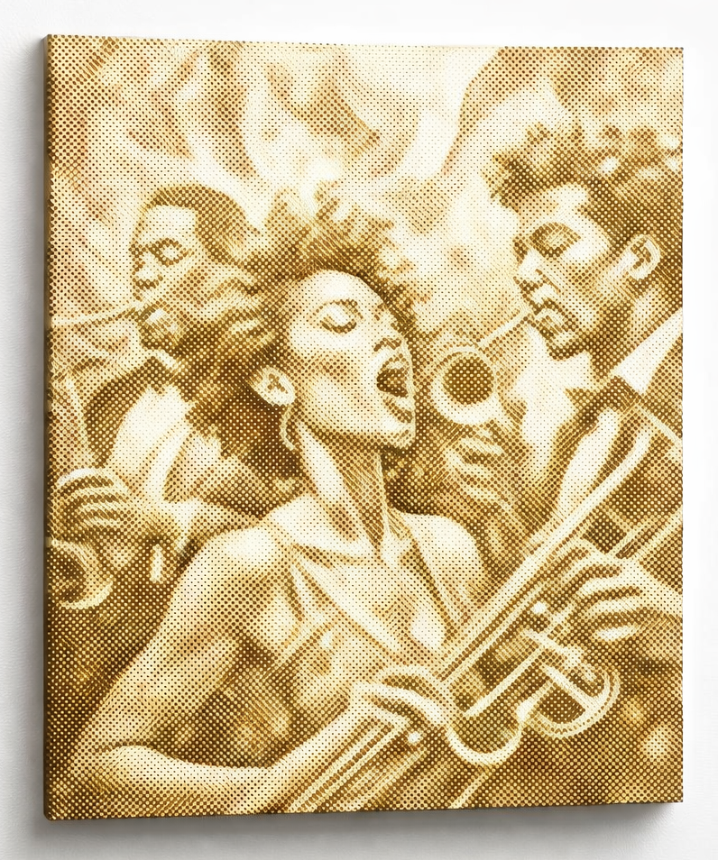 Jazz Zangeres Muurkunst | Stippelschilderij Kit als afgewerkt stippelschilderij kunstwerk