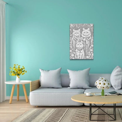 Dot Painting Katzenfamilie – Punktmalerei Tiermotiv mit Katze und Kätzchen