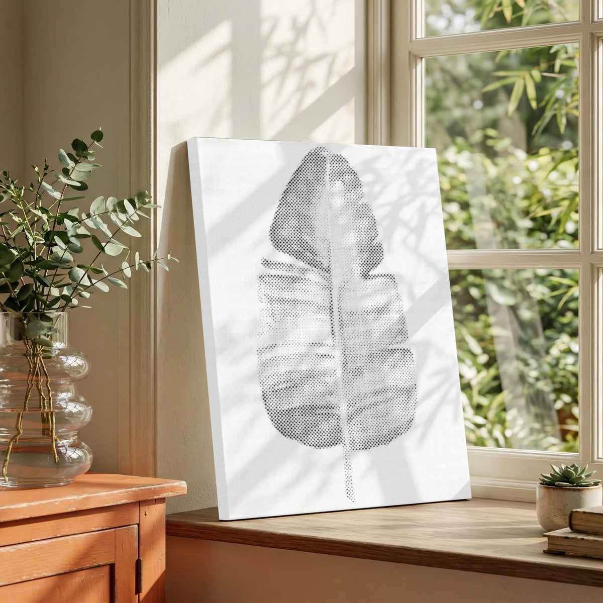 Minimalistische Banaan | Stip Schilderen Kit als afgewerkt stippelschilderij kunstwerk