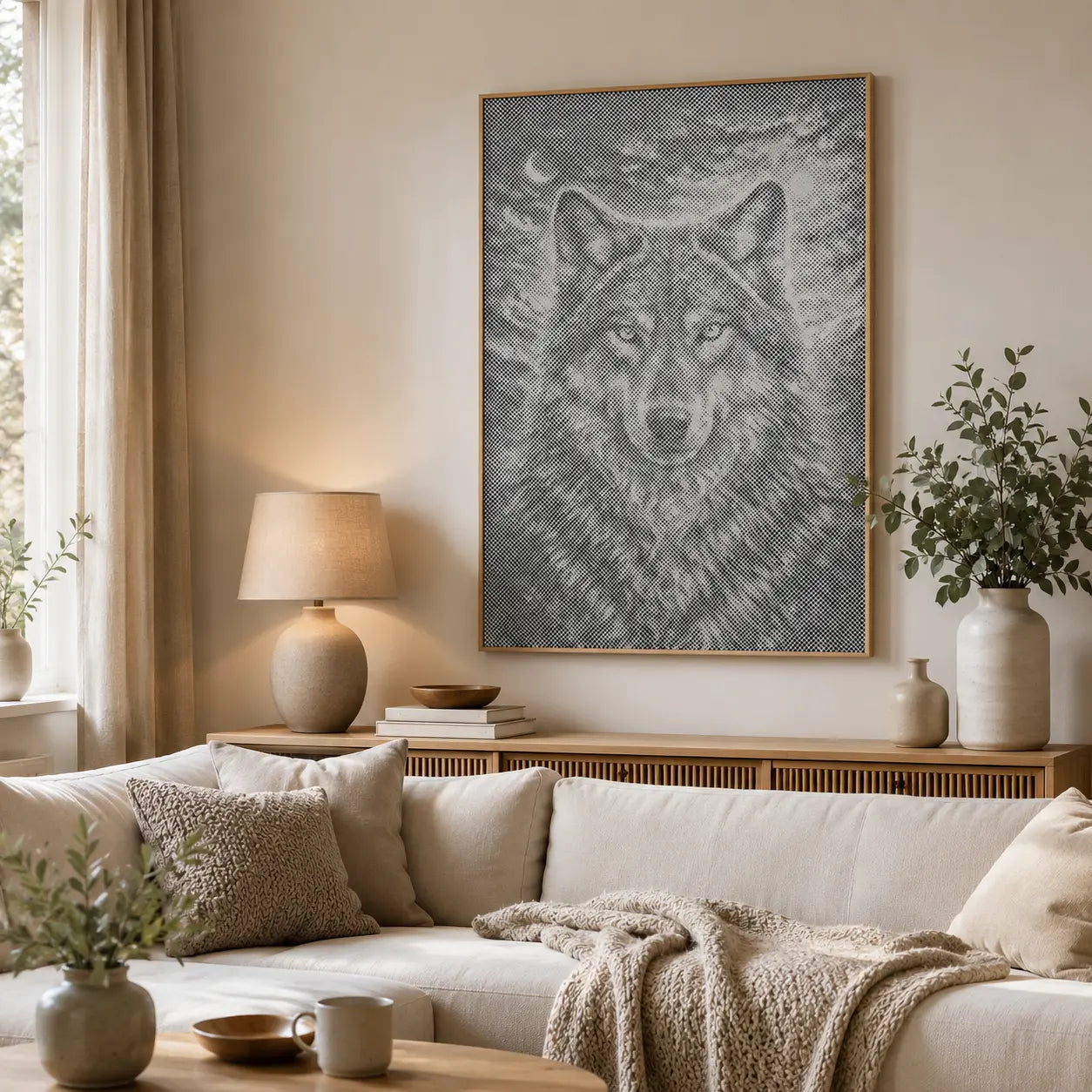 Wolf bij maanlicht | Stippen Schilderset