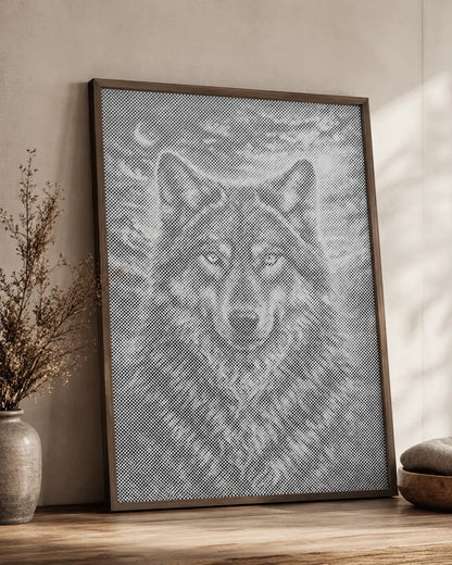 Wolf bij maanlicht | Stippen Schilderset