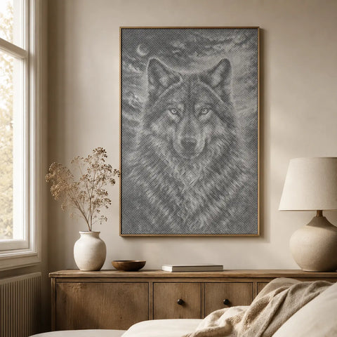 Wolf bij maanlicht | Stippen Schilderset