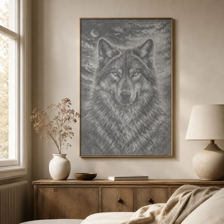 Wolf bij maanlicht | Stippen Schilderset