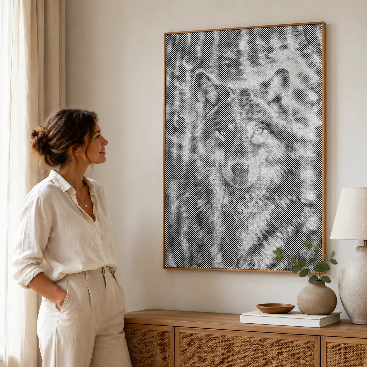 Wolf bij maanlicht | Stippen Schilderset
