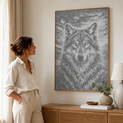 Wolf bij maanlicht | Stippen Schilderset