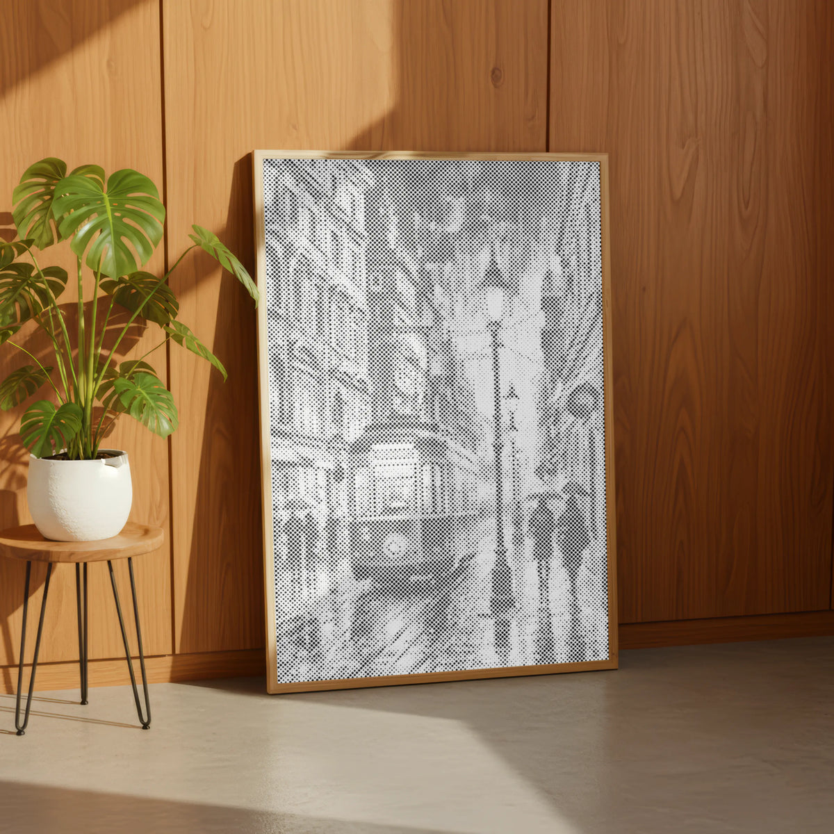 Nachttram in de Regen | Stippelschilderen Kit als afgewerkt stippelschilderij kunstwerk