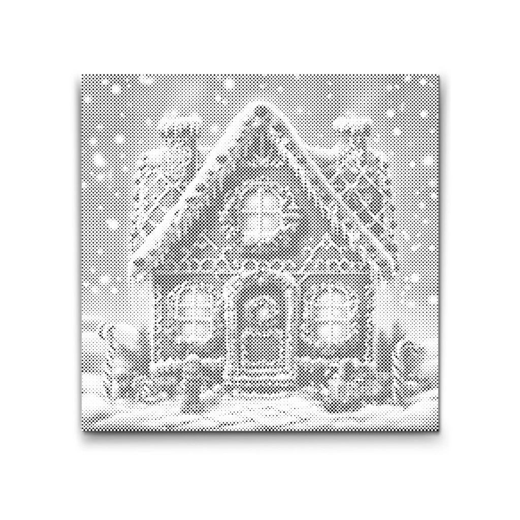 Peperkoekhuis in de sneeuw | Dot Painting Kit als afgewerkt stippelschilderij kunstwerk