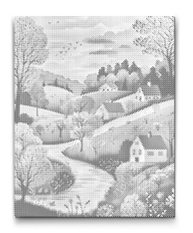 punktmalerei landschaft hügel häuser