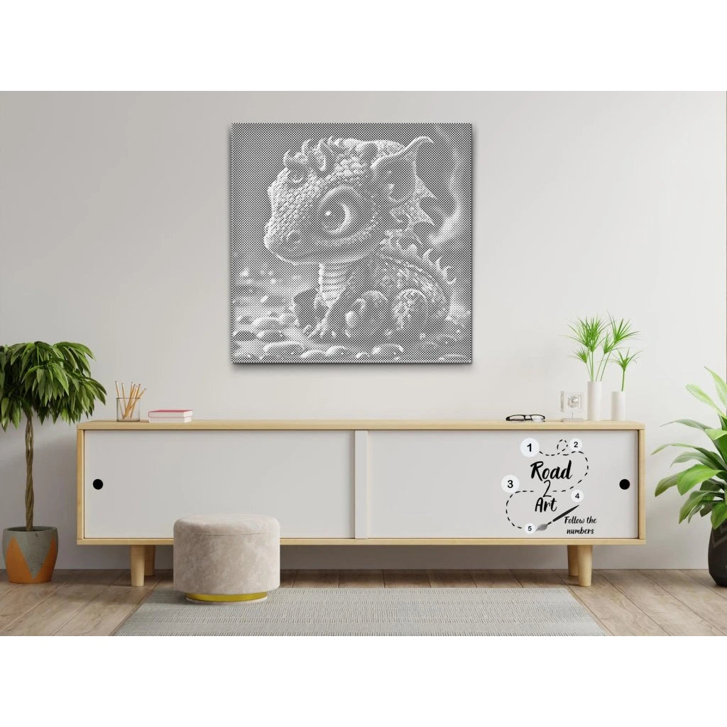 Süßer Baby Drache als modernes Dot Painting Bild zur Wanddekoration