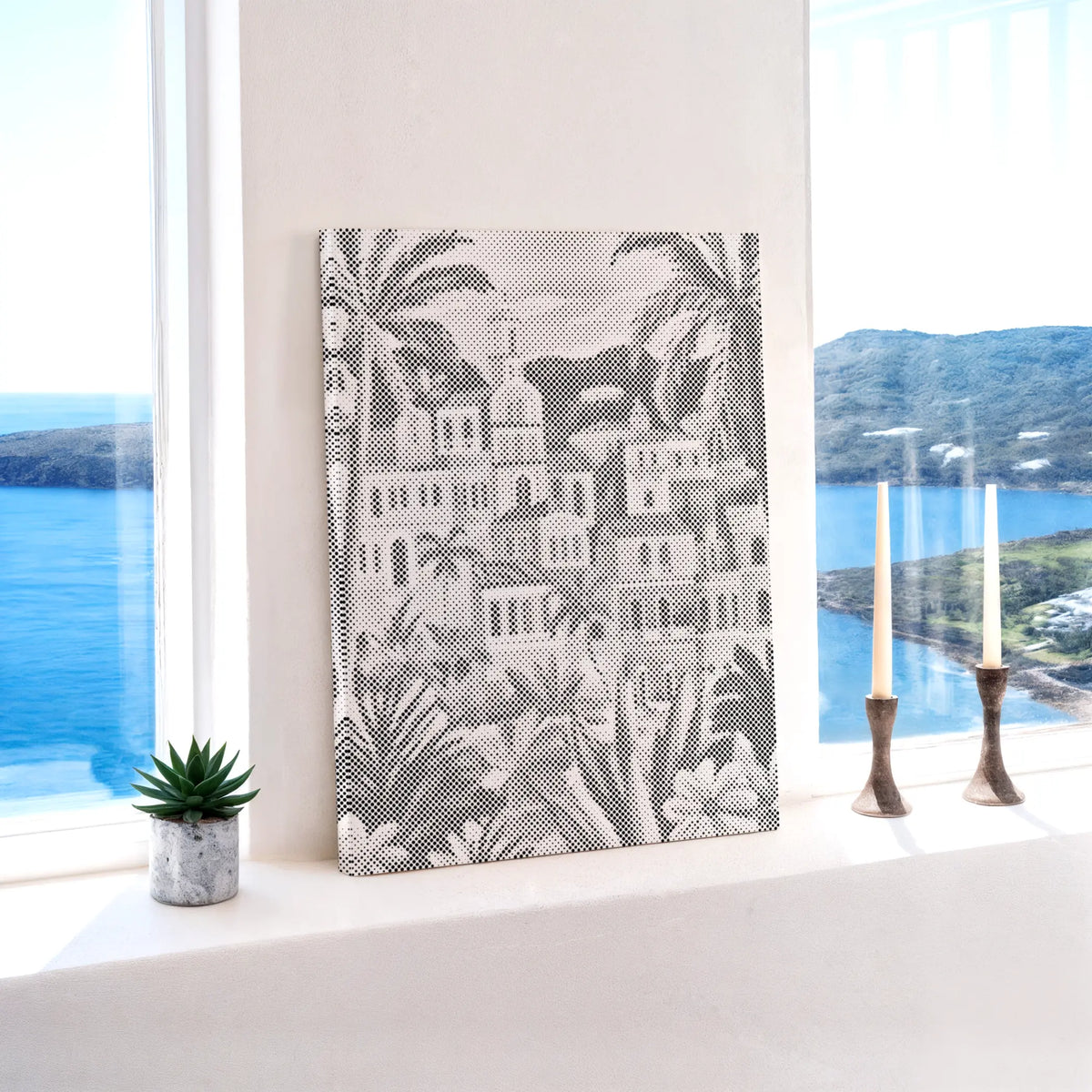 Mediterrane Palmstad | Stippelschilderset als afgewerkt stippelschilderij kunstwerk