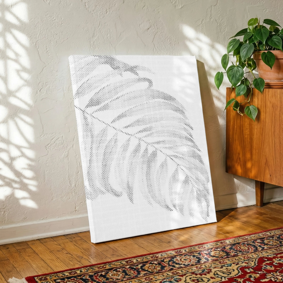 Palmtak Minimalistisch | Stippelschilderij Kit als afgewerkt stippelschilderij kunstwerk