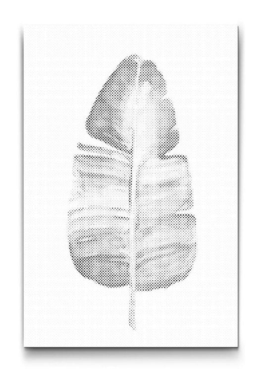 minimalistisches dot painting mit banane in schwarz weiss als moderne wandkunst