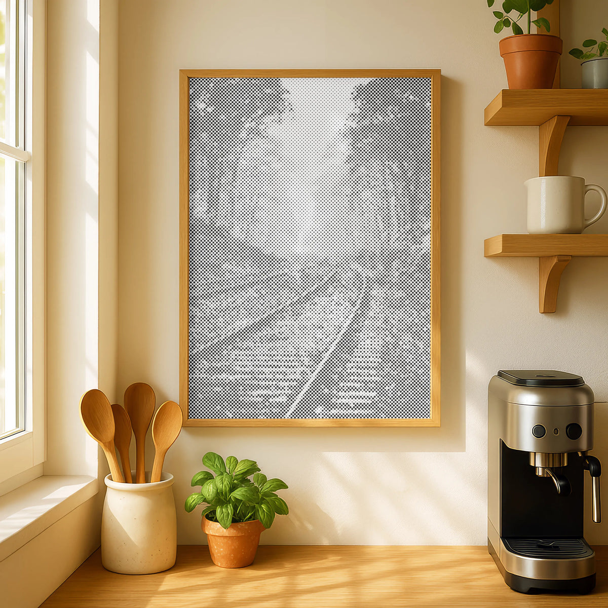 Spoorrails in een Mistig Bos | Stippenschilderijpakket als afgewerkt stippelschilderij kunstwerk
