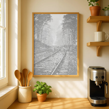 Spoorrails in een Mistig Bos | Stippenschilderijpakket