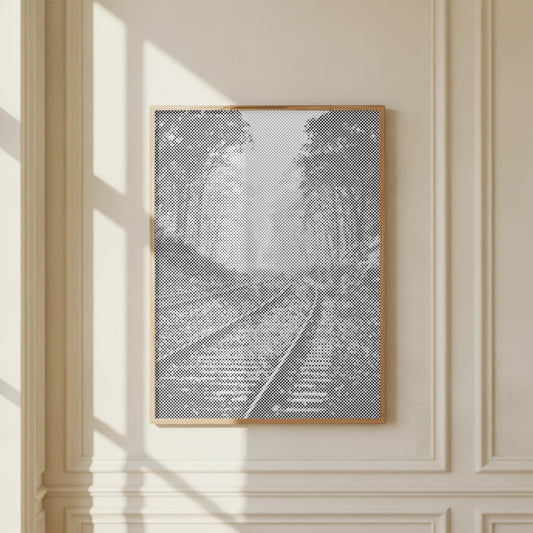 Spoorrails in een Mistig Bos | Stippenschilderijpakket