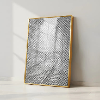 Spoorrails in een Mistig Bos | Stippenschilderijpakket