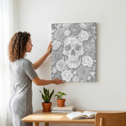 Doodshoofd in een Zee van Rozen | Dot Painting Kit