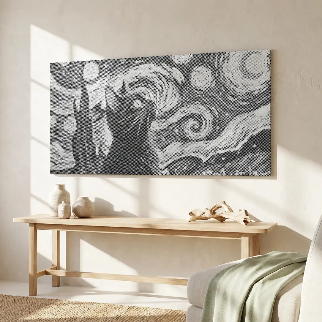 Sterrennacht Kat | Stippen Schilderset als afgewerkt stippelschilderij kunstwerk