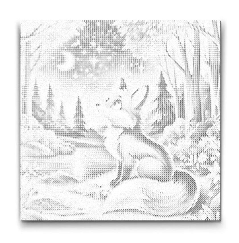 Dot Painting Sternennacht im Wald – Baby-Fuchs schaut in den Sternenhimmel, Punktmalerei für Kinder