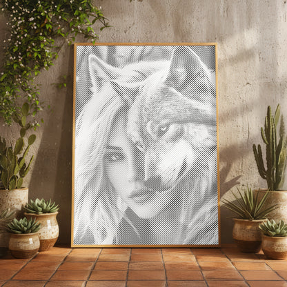 Vrouw en Wolf Dubbel Portret | Stip Schilderset