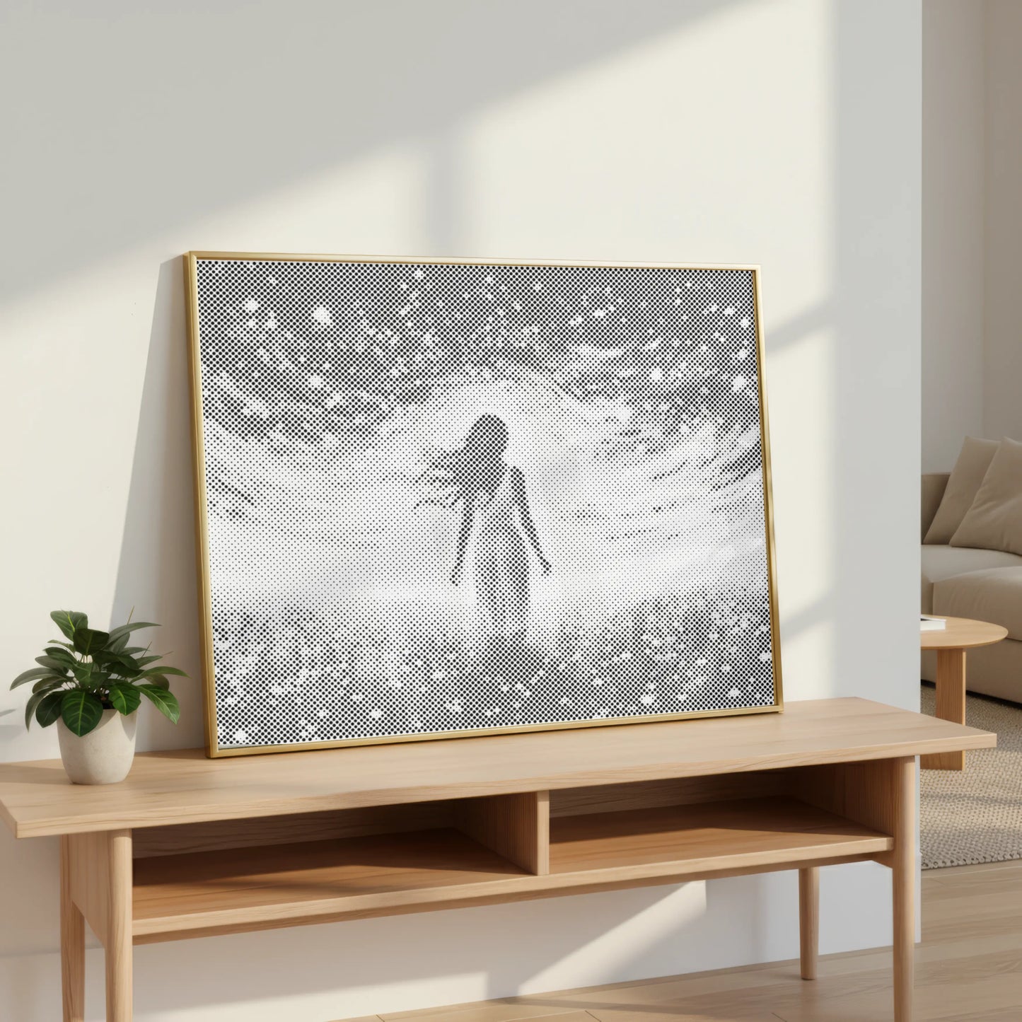 Vrouw in een Nachtelijke Sterrenhemel Lichtveld | Stippelschilderij Kit